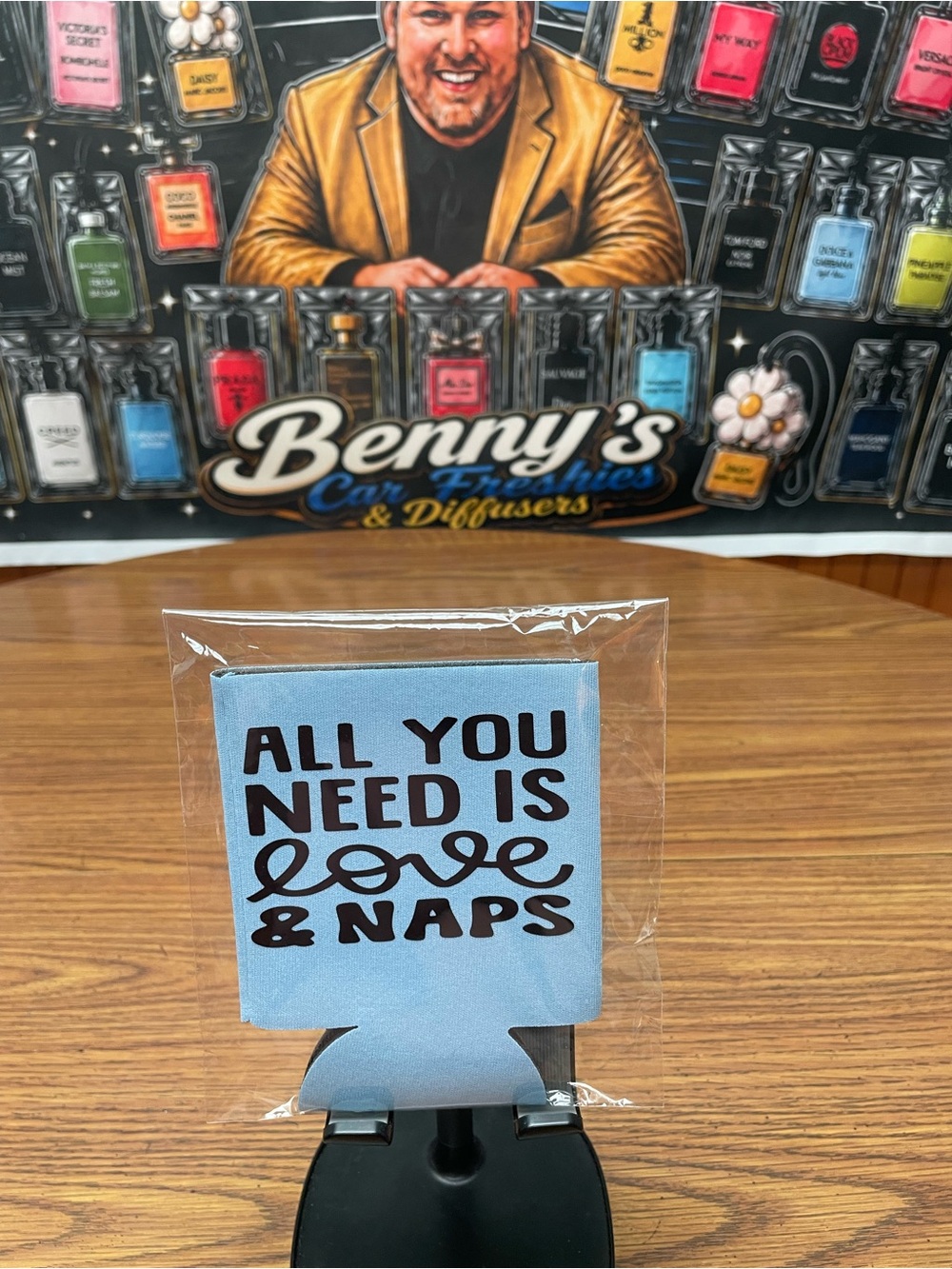 Light Blue "All You Need Is Love & Naps" Can Cooler - Picture 1 of 1
